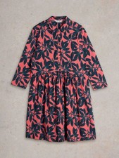 NEW White Stuff Everly Organic Cotton Shirt Dress Size 12 Summer Tropical Red
