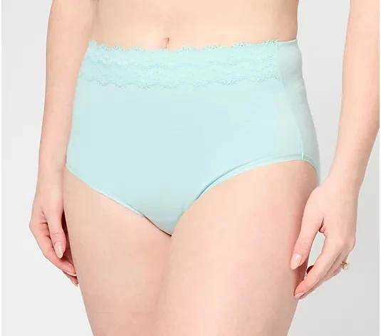 Cuddl Duds  Set of 3 Cotton Classic w/ Lace Brief Soft Sage Small A273335 - Image 2 of 2