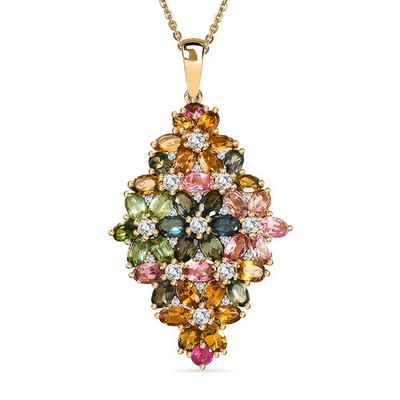 Premium MultiTourmaline and White Zircon 10.75 ctw Bunch of Flowers Pendant