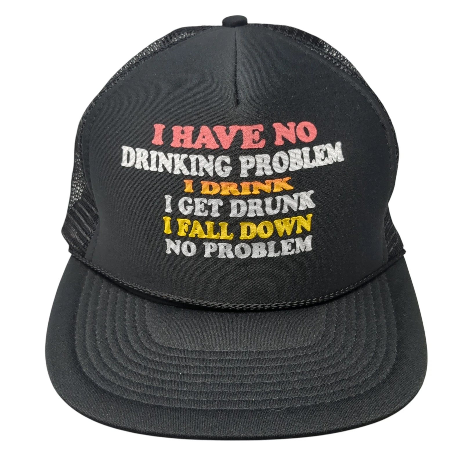 I Have No Drinking Problem Snapback Rope Trucker Hat Black One Size