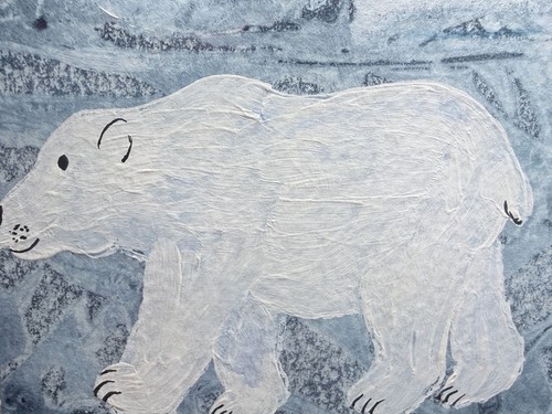 ACEO Original OOAK Signed "Mr. Polar" Bear in Tundra Watercolor & Acrylic Blue