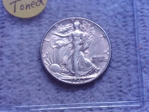 Very Fine 1942-D Denver Mint Silver Walking Liberty Half Light Gold Tiniting