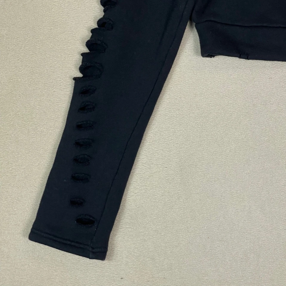 Alo Yoga Black Distressed Cutout Long Sleeve Crop Sweatshirt Top Womens M - Image 3 of 4