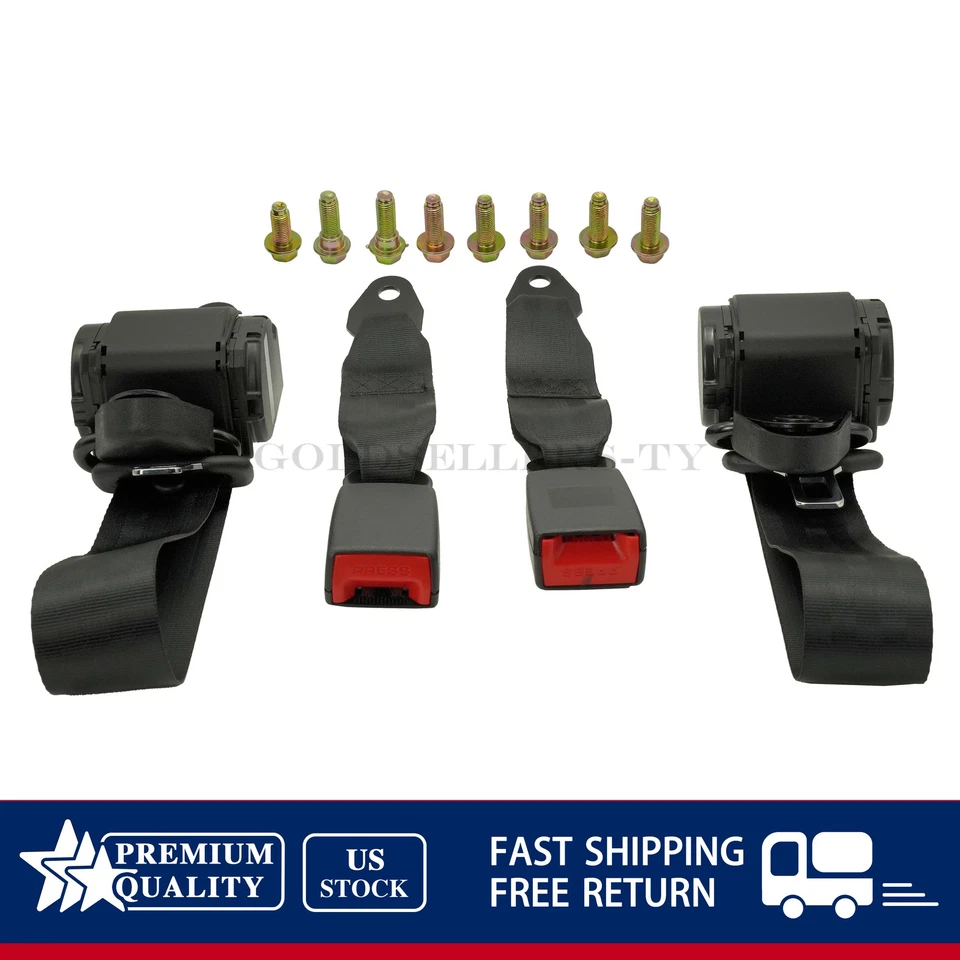 2x 3 Point Safety Seat Belt Straps Retractable Car Vehicle Adjustable Belt Kit Foto 3 de 4