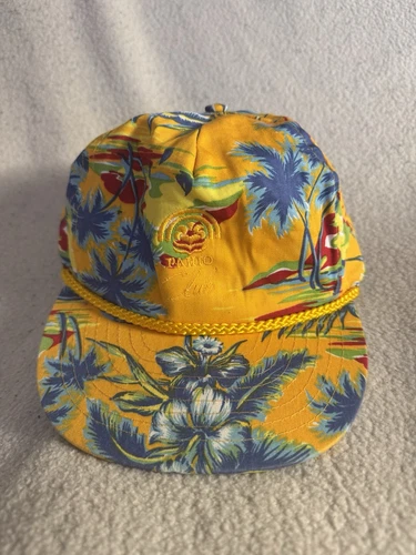 90's Rope Trucker Hat Tropical Floral Vintage Nostalgia Pahio Club Cap Yellow