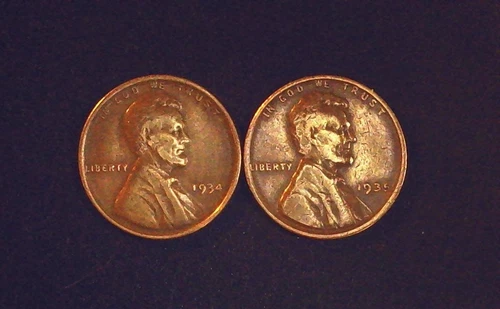 1934 + 1935 Lincoln Wheat Cents Pennies Good Circulated Cond.