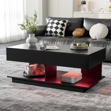 Coffee Table Side Table Extendable Sliding Top w/ Hidden Storage & LED Strip