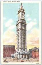 Vintage Boston Custom House Tower Linen Postcard by Tichnor Bros.