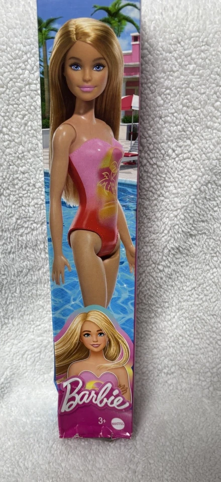 美泰芭比娃娃 - 海滩芭比娃娃 [粉红色金发泳装] HPV19 - 全新 — 第 3/4 张图片
