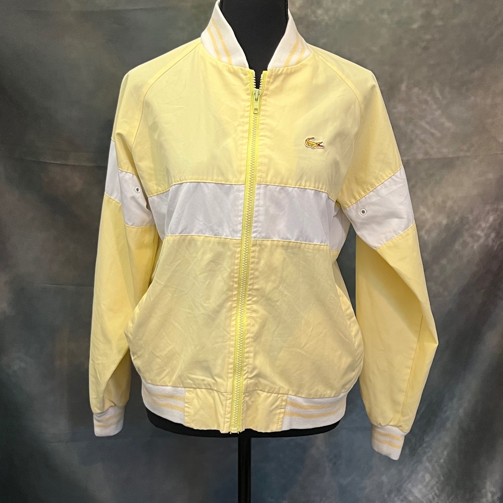 IZOD for her LACOSTE Yellow White Colorblock Vintage Track Jacket Womens thumbnail 2