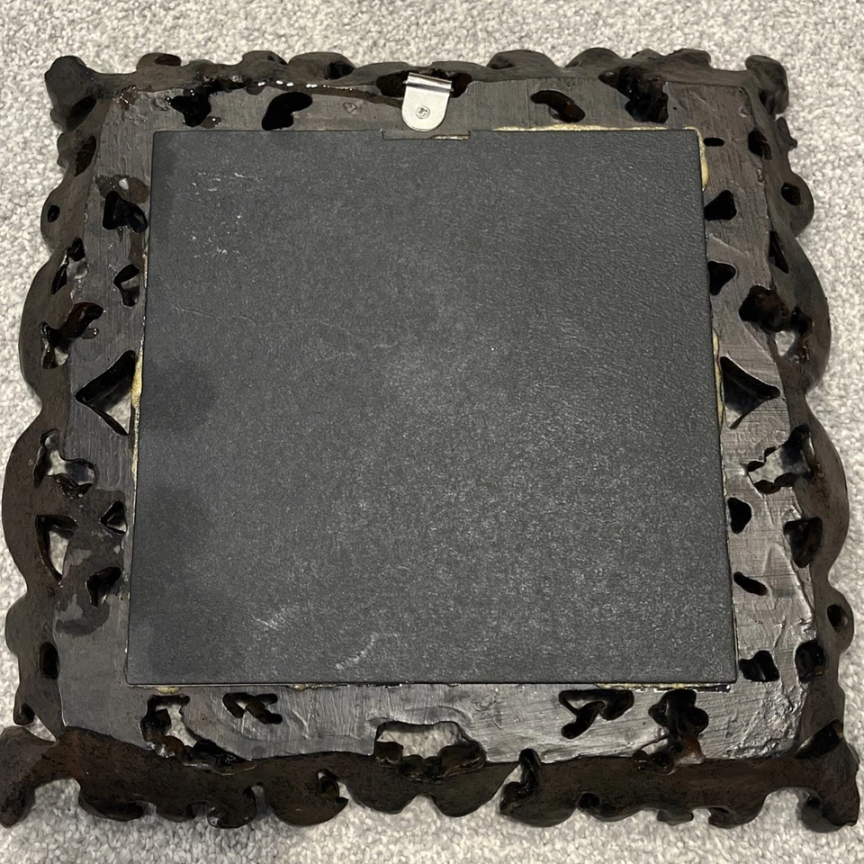 "Espejo con marco de resina marrón oscuro de 12x12"" estilo barroco francés raro de colección" Foto 3 de 4