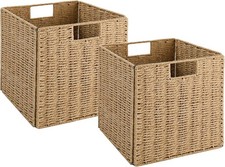 Wicker Storage Basket Set of 2 Hand-Woven Storage Baskets for Shelves