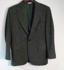 Vintage Hunting Horn Men's Gray Tweed Herringbone Wool Sports Jacket Size 40 R