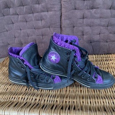 Convers All Stars Echtes Leder Göße 37,5 Schwarz Lila Top Zustand