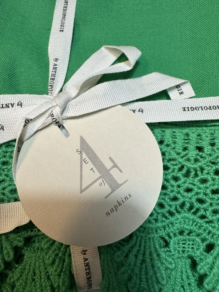 Guardanapos Anthropologie Marietta verde renda aparado 18”x18” pacote com 4 novos com etiquetas - Imagem 4 de 4