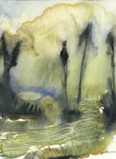 Original Watercolor Painting, Abstract landscape by Vasil Vasilev