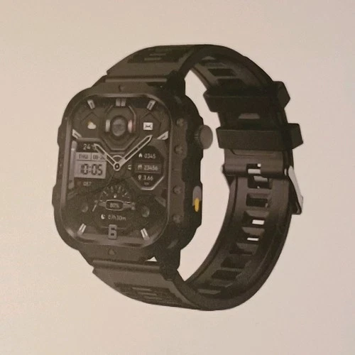 PLEIVO Smart Watch Black Case Brown Silicone Band Android iOS Compatible