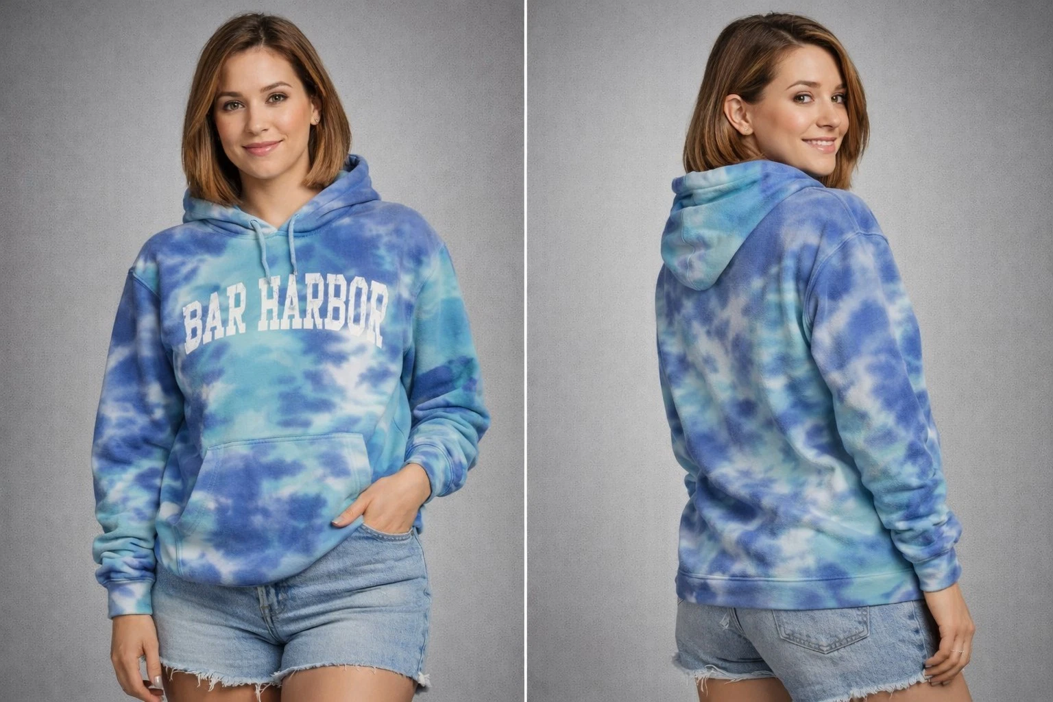 Bar Harbor Tie-Dye Hoodie Sweatshirt Size Large | Blue & Teal Casual Pullover...
