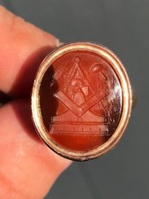 Antique Victorian Natural Carnelian Masonic intaglio Signet Ring 9ct Gold