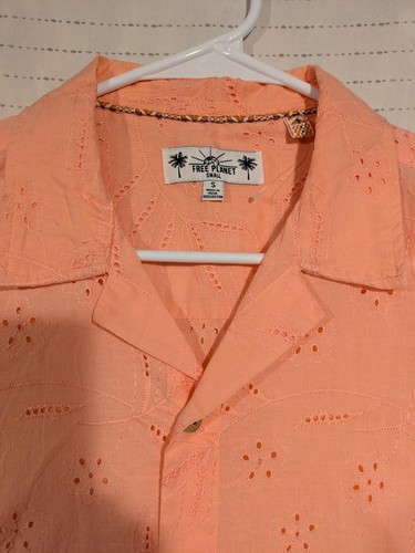 Camicia da campeggio Free Planet ricamata con occhielli floreali pesca manica corta uomo piccola - Foto 4 di 7