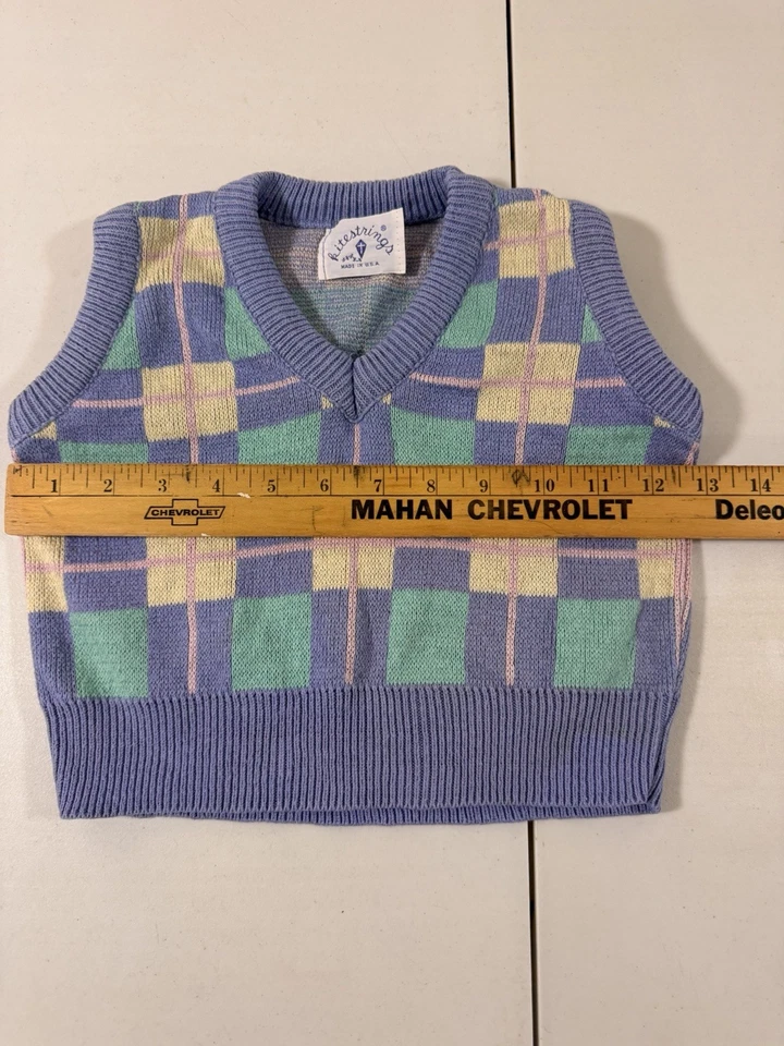 Vtg Kitestrings Baby Pastel Plaid Sweater Vest 6-9 Months Cotton Cardigan - Image 3 of 4