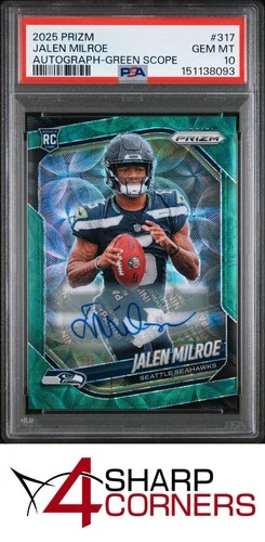 2025 PANINI PRIZM AUTOGRAPH GREEN SCOPE #317 JALEN MILROE RC #/75 POP 3 PSA 10