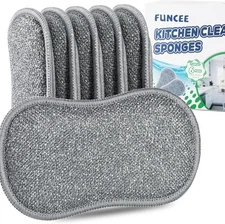 Upgrated Dual-Sided Sponges Kitchen, 6 Pack Microfiber Non Scratch Dish Gray 