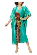 Antthony Printed Jacquard Plunge V-Neck Long Caftan Jade Women
