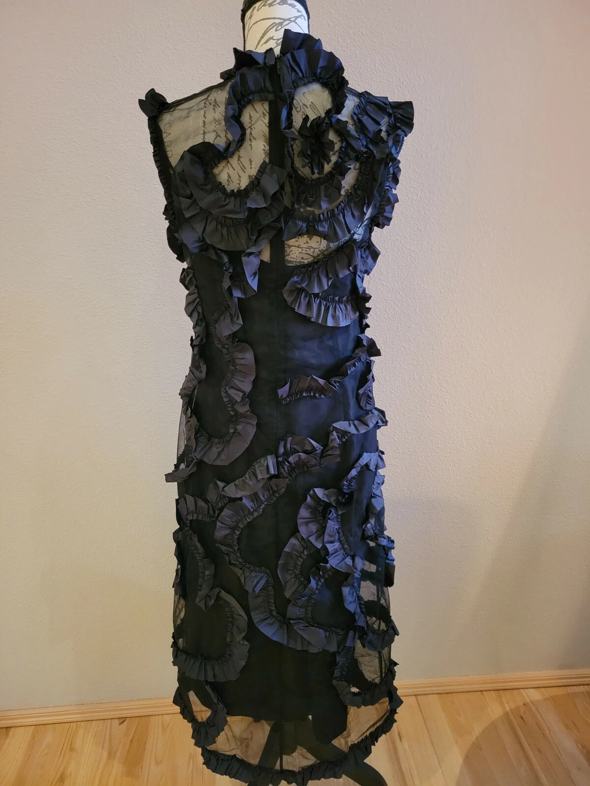 Abito in tulle Moncler Simone Rocha nero trasparente inserto arricciato nuovo con etichette