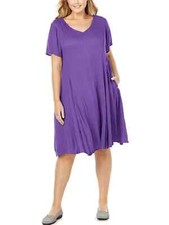 NEW WOMAN WITHIN PURPLE SHORT SLEEVE KNEE LENGTH CRINKLE DRESS UK PLUS SIZE 26