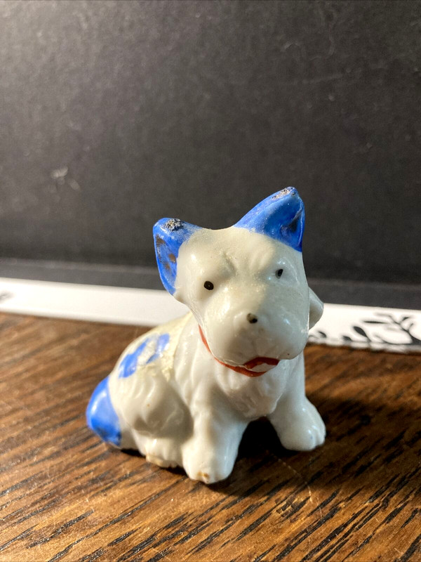 Vintag White & Blue Terrier Dog Figurine Japan