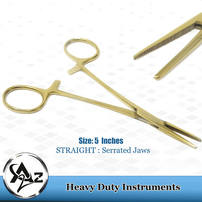NEW Hemostat Locking Forcep 5''Straight Jaws,Full Gold Surgical Dental Instrument