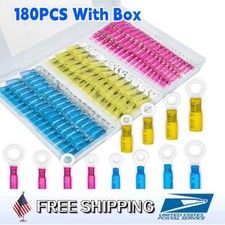 180Pcs Heat Shrink Wire Crimp Connectors Waterproof AWG 22-10 Ring Terminals