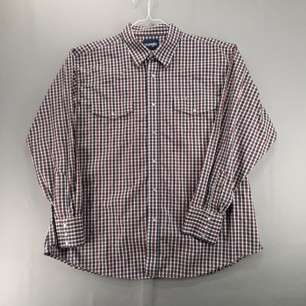 Chemise Western Wrangler XXL - À Carreaux Rouge, Blanc, Bleu - 100% Coton - Manches Courtes