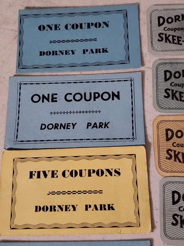 9 Lot Rare Vintage Orig Early Dorney Park Skee Roll Ball Alley Coupons