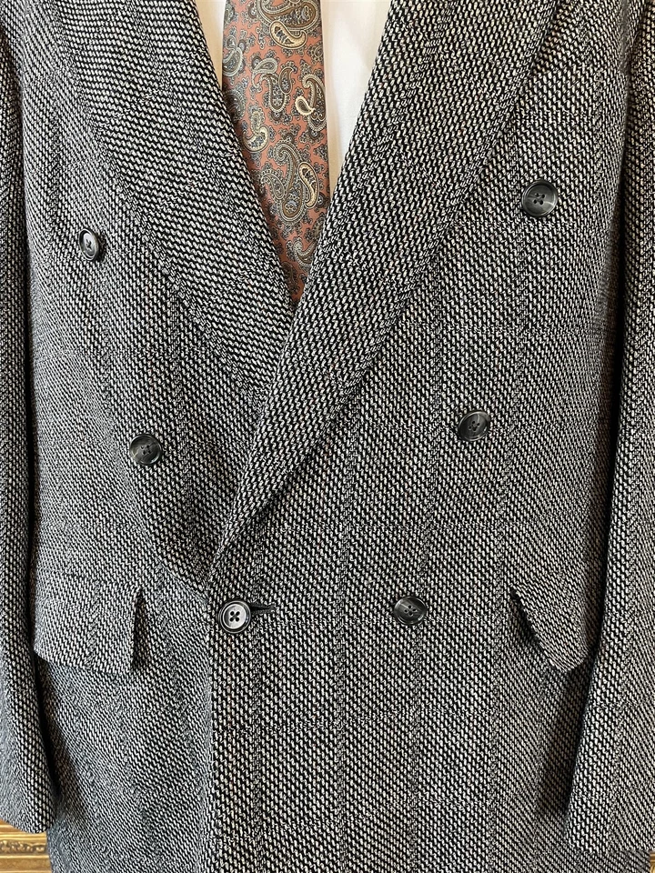 Blazer De Colección Austin Reed 44L HECHO EN EE. UU. Gris Cuadros Gran Bretaña Tweed Doble Pecho Foto 4 de 4