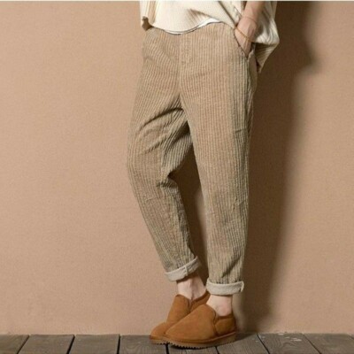 Damen Baumwoll Cord Haremshose gestreift lange Hose Stretchbund Freizeit