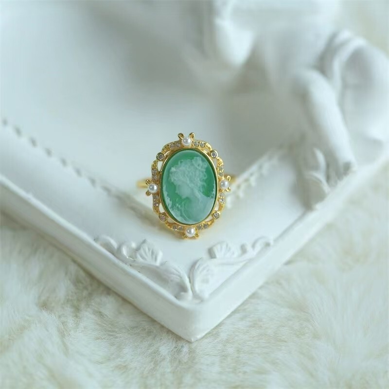 Antique Style Cameo Ring 925 Silver plated Vintage Ring Estate Jewelry Gift