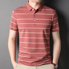 ZONBAILON Men's Summer Classic Stripe Casual Soft Loose Short Sleeve Polo Shirt