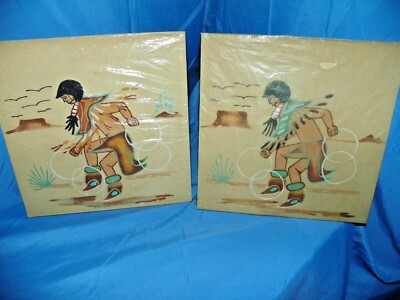 NAVAJO SAND PAINTINGS SET OF TWO SIGNED BY YAZZIE ''HOOP DANCERS'' NEUTRAL COLORS