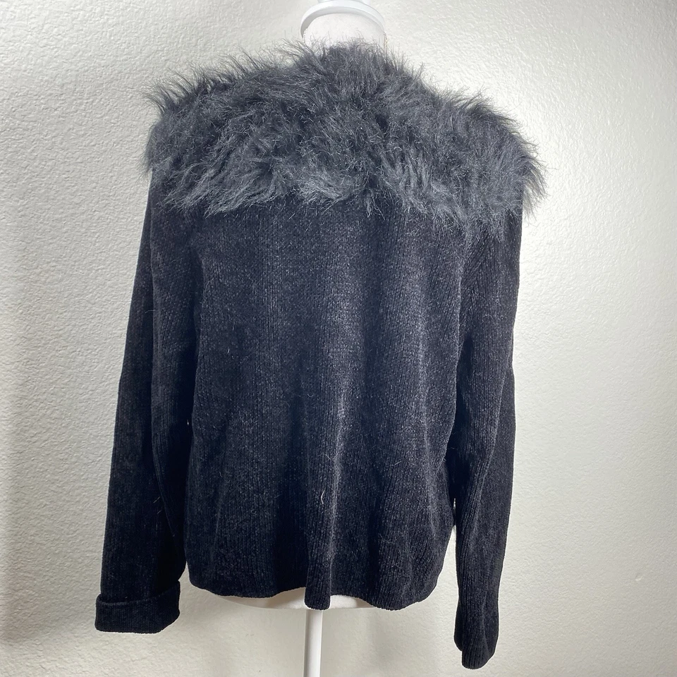 Abrigo Blazer Lisa International Para Mujer Negro Talla XL Borde de Piel Sintética Mob Wife De Colección Foto 3 de 4