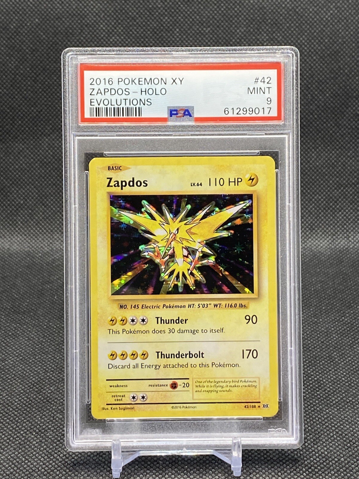 2016 Pokemon XY Evolutions - Zapdos Holo #42/108 - PSA 9 MINT