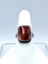 Native American Sterling Silver Spiny Oyster Ring Size 8 Signed J