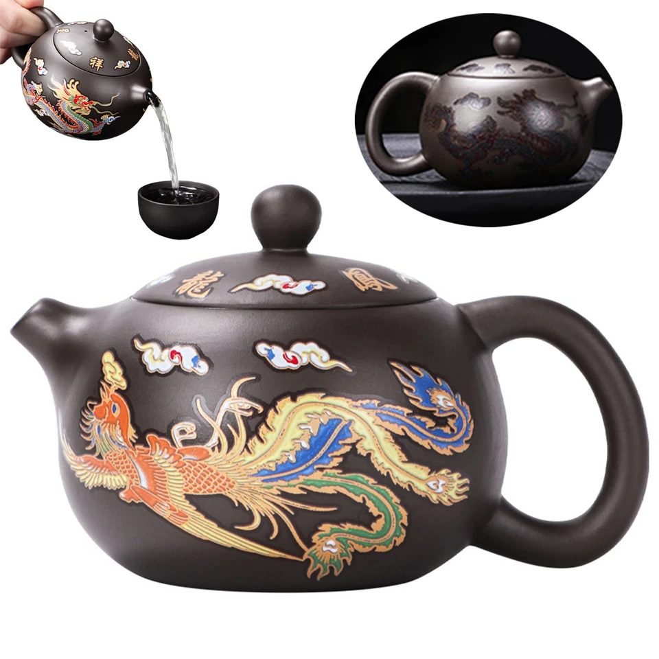 Dragon and Phoenix Teapot Hand-made Color-changing Purple Clay Teapot Household