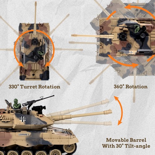 Tanque de radiocontrol alemán Leopardo II modelo de control remoto juguetes tanque disparos BBS - Imagen 15 de 18