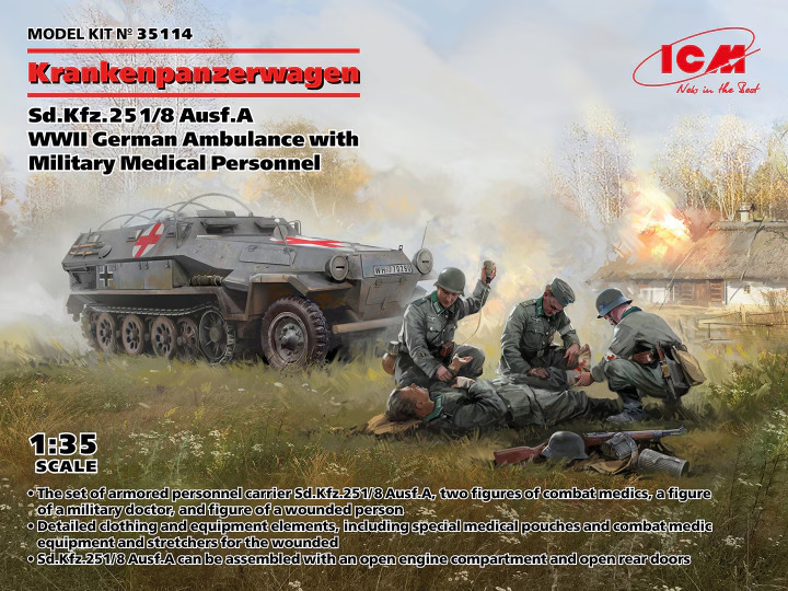 ICM 35114 1:35th Sd.Kfz.251/8 Ausf.A WWII German Ambulance with Military Medical