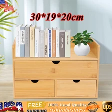 Bamboo Desk Organizer Desktop Storage Box With 2/3/4 Drawers Home Office