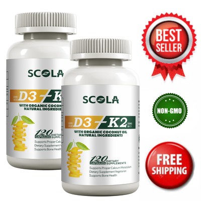 (2 Bottles) Vitamin K2 (MK7) D3 5000 IU Supplement, BioPerine Capsules, Immune