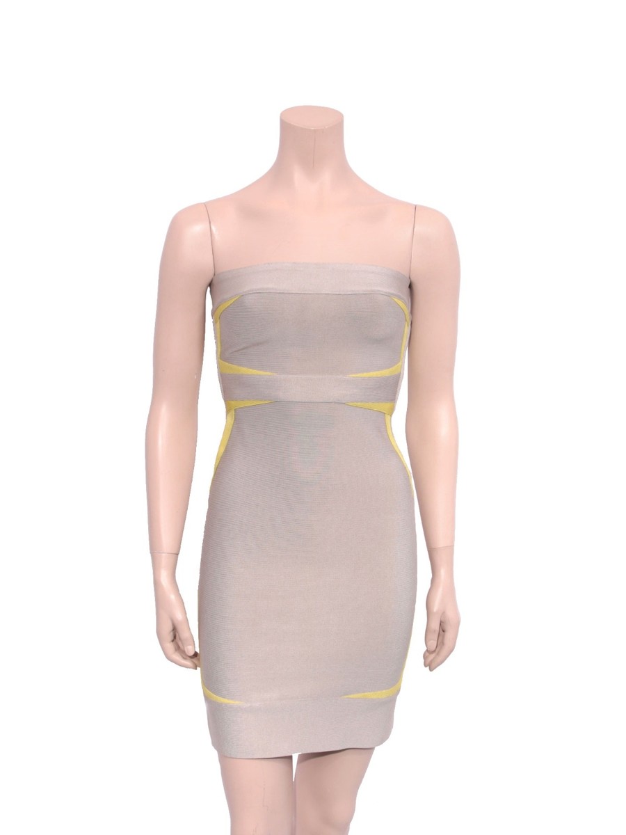 herve leger beige bandage dress Herve Leger 1990's Pearly Beige Bandage Dress THE WAY WE WORE