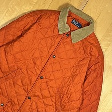 Polo Ralph Lauren giacca da caccia trapuntata vintage arancione uomo XL colletto in corda